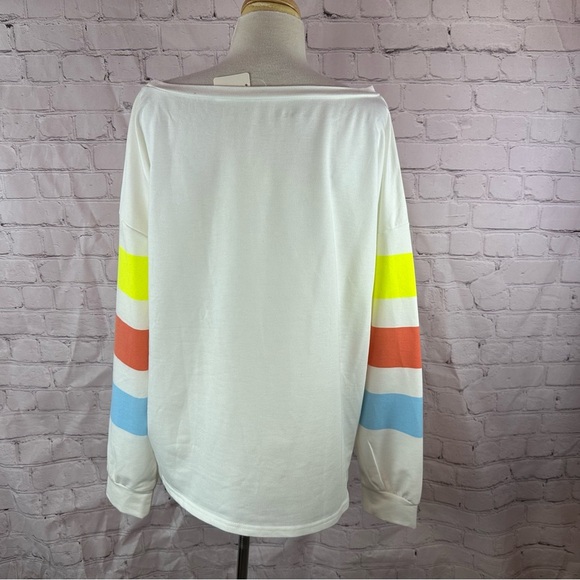 NWT Boutique Neon stripe fleece sweatshirt sweater weather casual sz XL - Picture 3 of 9